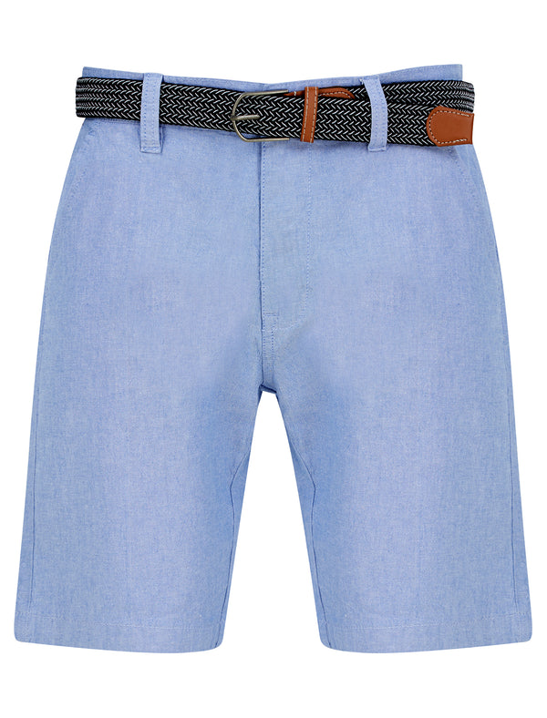 Pomona Stretch Cotton Chino Shorts With Woven Belt in Blue Oxford - Tokyo Laundry