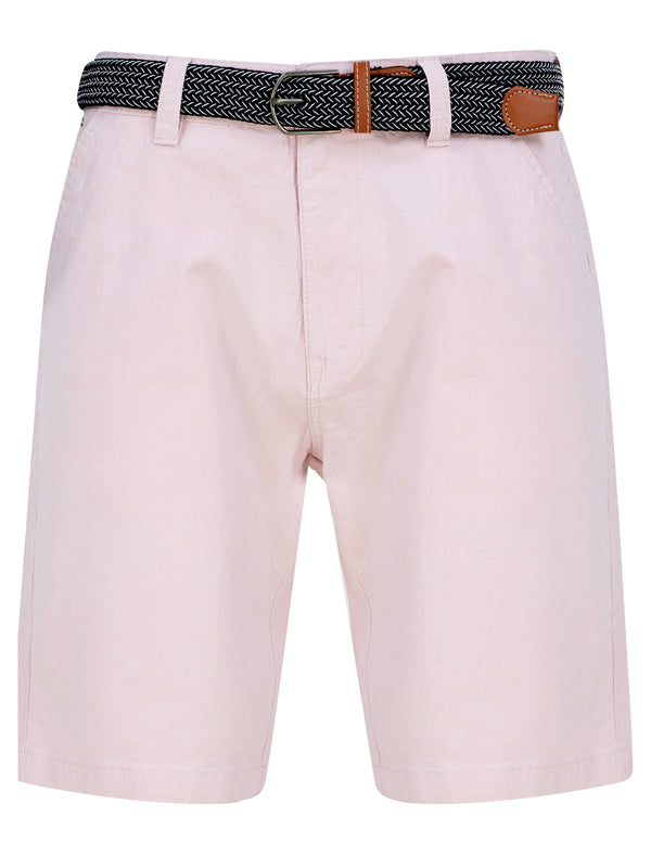 Pomona Stretch Cotton Chino Shorts With Woven Belt in Pink Oxford - Tokyo Laundry