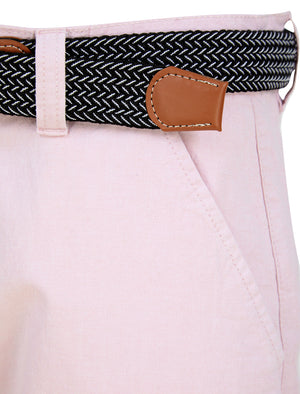 Pomona Stretch Cotton Chino Shorts With Woven Belt in Pink Oxford - Tokyo Laundry