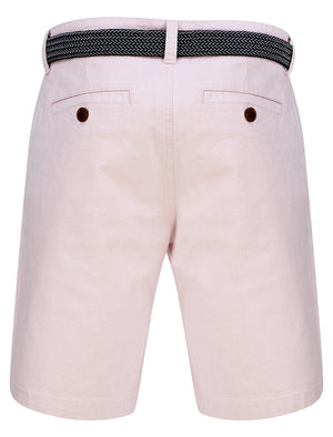 Pomona Stretch Cotton Chino Shorts With Woven Belt in Pink Oxford - Tokyo Laundry