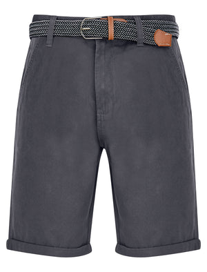 Sheringham Cotton Twill Chino Shorts With Woven Belt in Charcoal - Tokyo Laundry