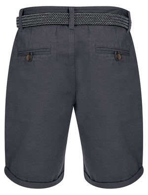 Sheringham Cotton Twill Chino Shorts With Woven Belt in Charcoal - Tokyo Laundry