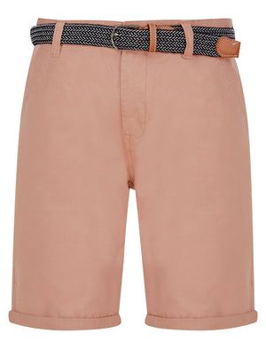 Dexter Cotton Twill Chino Shorts With Woven Belt in Pink - Tokyo Laundry
