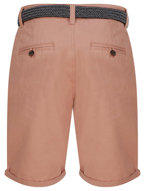 Dexter Cotton Twill Chino Shorts With Woven Belt in Pink - Tokyo Laundry