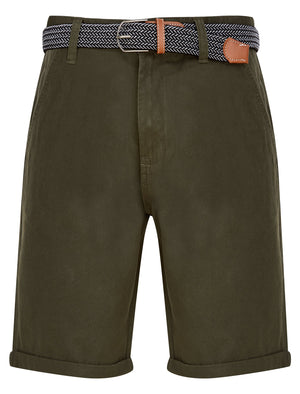 Dexter Cotton Twill Chino Shorts With Woven Belt in Khaki - Tokyo Laundry