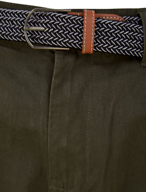 Sheringham Cotton Twill Chino Shorts With Woven Belt in Khaki - Tokyo Laundry