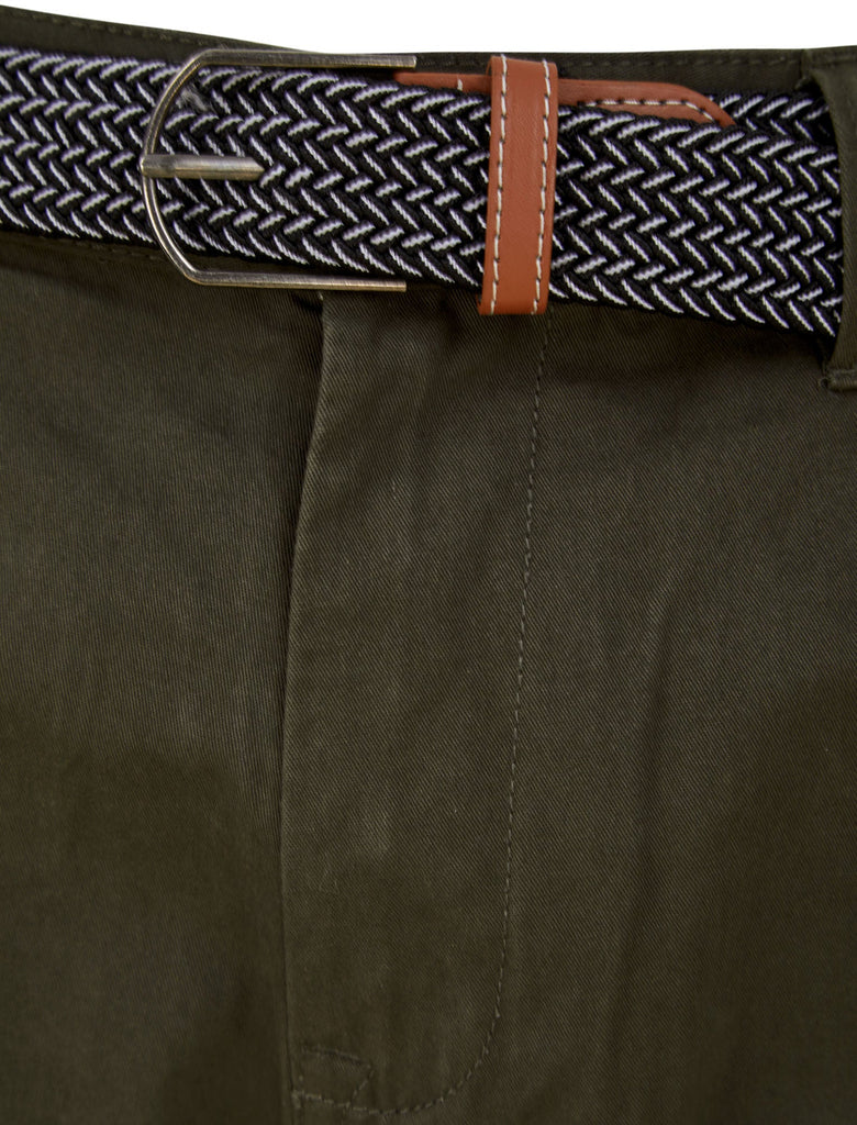Dexter Cotton Twill Chino Shorts With Woven Belt in Khaki - Tokyo Laun ...