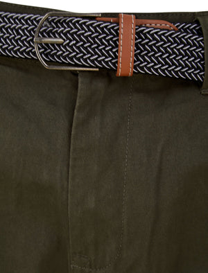 Dexter Cotton Twill Chino Shorts With Woven Belt in Khaki - Tokyo Laundry