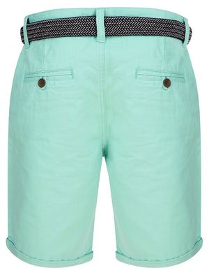 Dexter Cotton Twill Chino Shorts With Woven Belt in Mint - Tokyo Laundry
