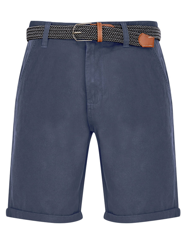 Dexter Cotton Twill Chino Shorts With Woven Belt in Powder Blue - Tokyo Laundry
