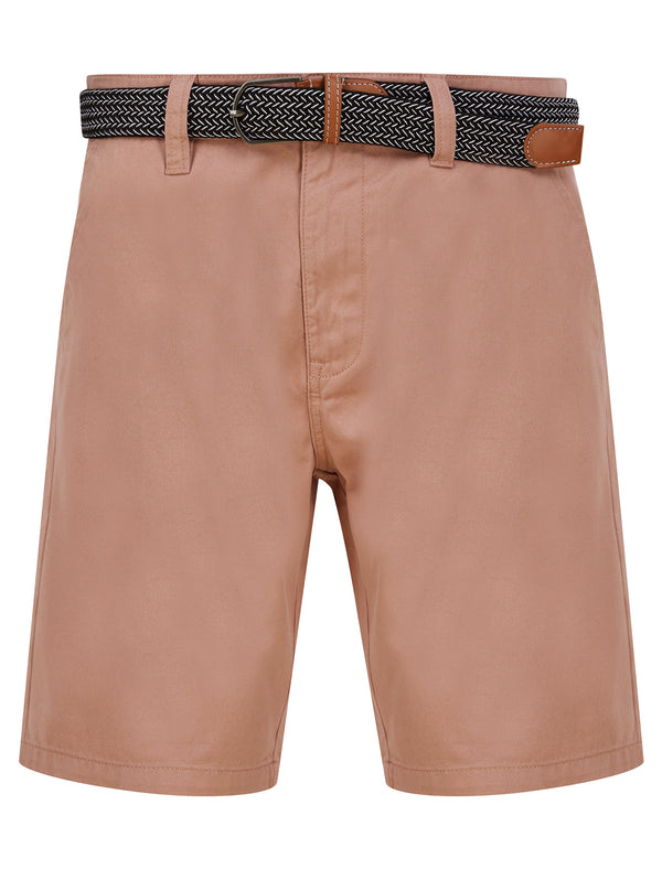Gustavo Cotton Twill Chino Shorts with Woven Belt in Dusty Pink - Tokyo Laundry