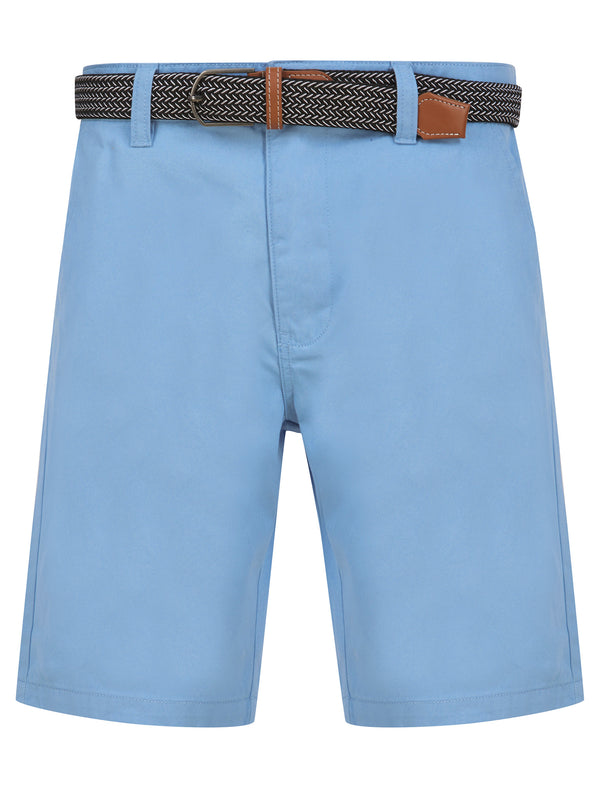 Gustavo Cotton Twill Chino Shorts with Woven Belt in Frozen Fjord - Tokyo Laundry
