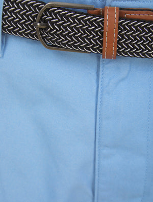 Gustavo Cotton Twill Chino Shorts with Woven Belt in Frozen Fjord - Tokyo Laundry