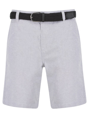 Kamdi Cotton Chino Shorts with Woven Belt in Grey Oxford - Tokyo Laundry