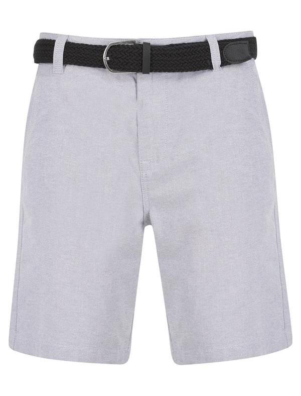 Kamdi Cotton Chino Shorts with Woven Belt in Grey Oxford - Tokyo Laundry