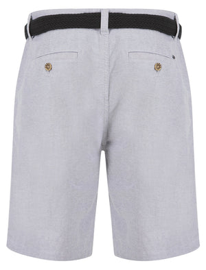 Kamdi Cotton Chino Shorts with Woven Belt in Grey Oxford - Tokyo Laundry