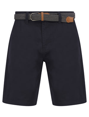Cortez Cotton Twill Chino Shorts with Woven Belt in Sky Captain Navy - Kensington Eastside