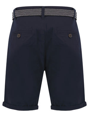 Sheringham Cotton Twill Chino Shorts With Woven Belt in Sky Captain Navy - Tokyo Laundry