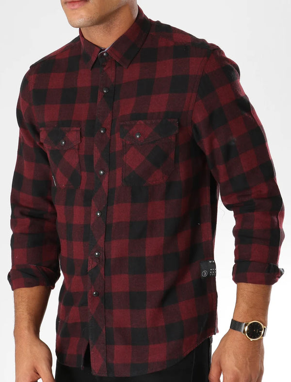 Peres Brushed Cotton Checked Shirt In Deep Red / Black - Dissident