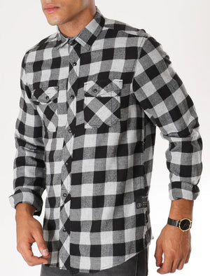 Peres Brushed Cotton Checked Shirt In Light Grey / Charcoal - Dissident
