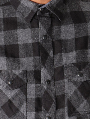 Peres Brushed Cotton Checked Shirt In Mid Grey / Black - Dissident