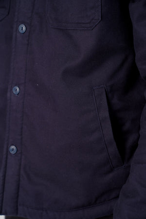 Terroso Borg Lined Cotton Overshirt Jacket with Collar in Navy - Tokyo Laundry