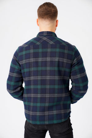 Herrick Borg Lined Checked Brush Flannel Overshirt Jacket in Green - Tokyo Laundry