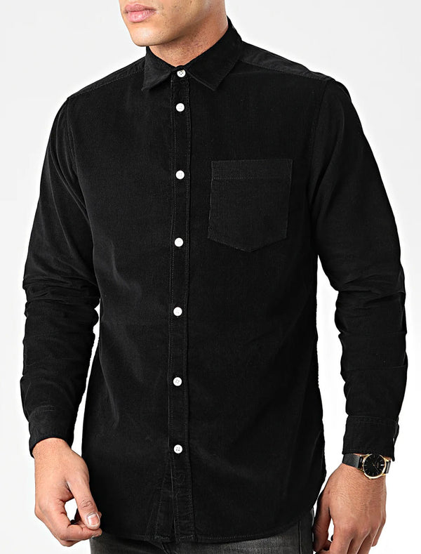Erskine Corduroy Cotton Long Sleeve Shirt In Jet Black - Tokyo Laundry