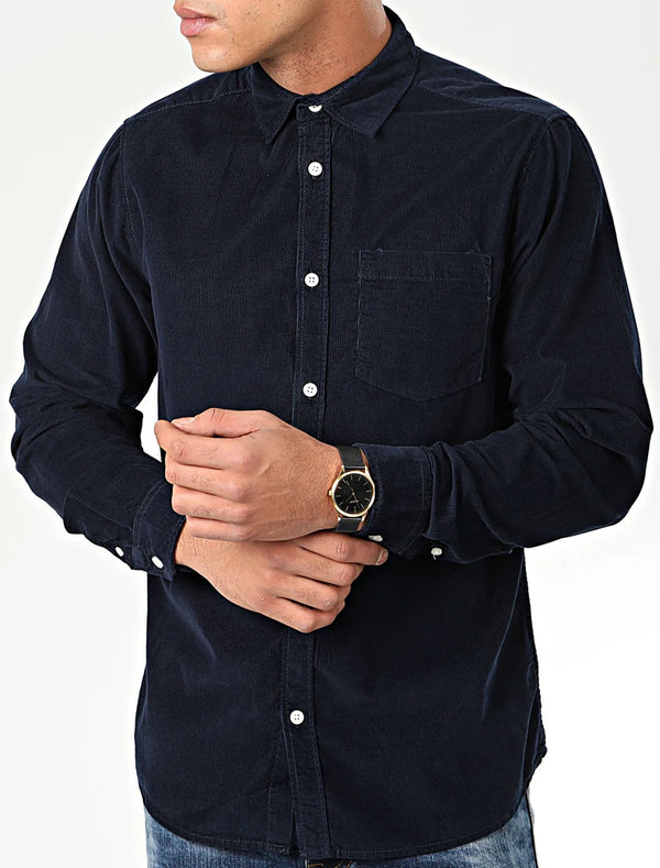 Erskine Corduroy Cotton Long Sleeve Shirt In Navy - Tokyo Laundry