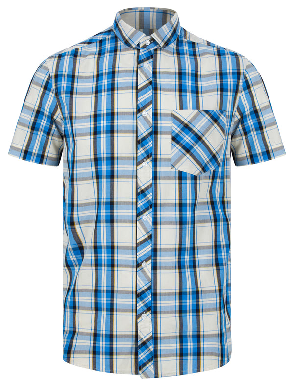 Pinzon Checked Cotton Short Sleeve Shirt in Blue Check  - Tokyo Laundry