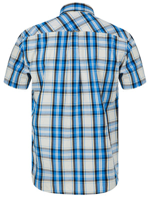 Pinzon Checked Cotton Short Sleeve Shirt in Blue Check  - Tokyo Laundry