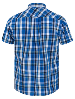 Cristobal Checked Cotton Short Sleeve Shirt in Blue Check  - Tokyo Laundry