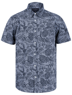 Varadero Tropical Print Short Sleeve Shirt in Mid Blue Chambray - Tokyo Laundry