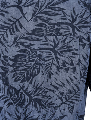 Varadero Tropical Print Short Sleeve Shirt in Mid Blue Chambray - Tokyo Laundry