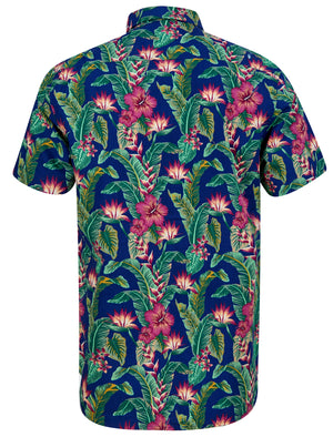 Pesquero Tropic Floral Print Short Sleeve Shirt in Navy - Tokyo Laundry