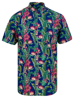 Pesquero Tropic Floral Print Short Sleeve Shirt in Navy - Tokyo Laundry