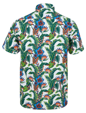 Pesquero Tropic Floral Print Short Sleeve Shirt in Snow White - Tokyo Laundry