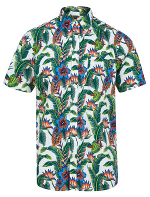 Pesquero Tropic Floral Print Short Sleeve Shirt in Snow White - Tokyo Laundry