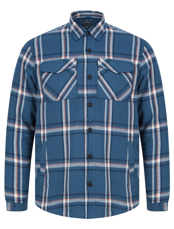 Hesperus Quilted Cotton Flannel Checked Overshirt Jacket in Dark Denim - Tokyo Laundry