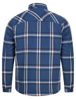 Hesperus Quilted Cotton Flannel Checked Overshirt Jacket in Dark Denim - Tokyo Laundry