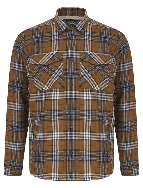 San Juan Borg Lined Cotton Flannel Checked Overshirt Jacket in Coffee Marl - Tokyo Laundry