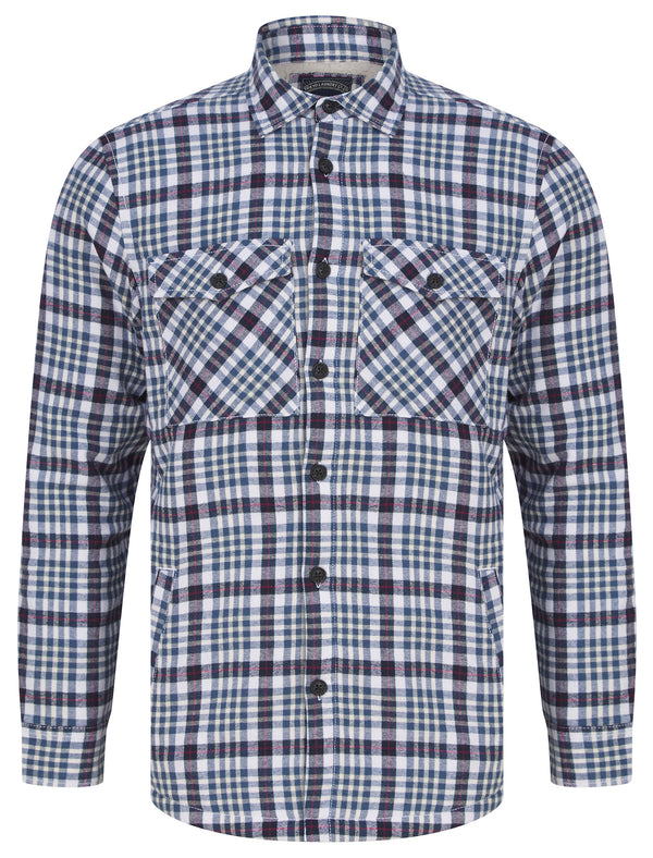 Sawatch Borg Lined Cotton Flannel Checked Overshirt Jacket in Blue / Navy  - Tokyo Laundry
