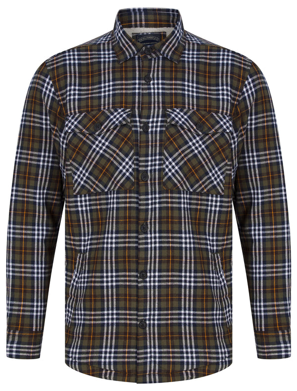 Sawatch Borg Lined Cotton Flannel Checked Overshirt Jacket in Navy / Khaki  - Tokyo Laundry