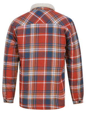 Hess Sherpa Fleece Lined Checked Flannel Cotton Overshirt Jacket in Red Ochre - Tokyo Laundry
