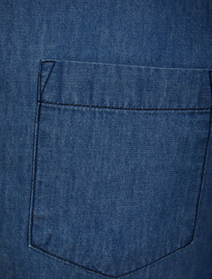 Umaji Long Sleeve Denim Shirt with Chest Pocket in Mid Blue Denim Wash - Tokyo Laundry