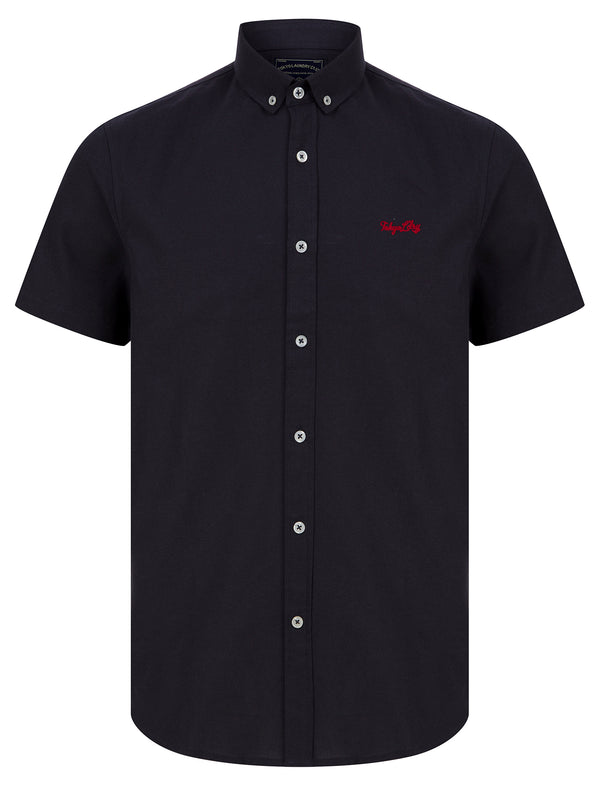 Tiberius Short Sleeve Oxford Cotton Shirt in Navy  - Tokyo Laundry