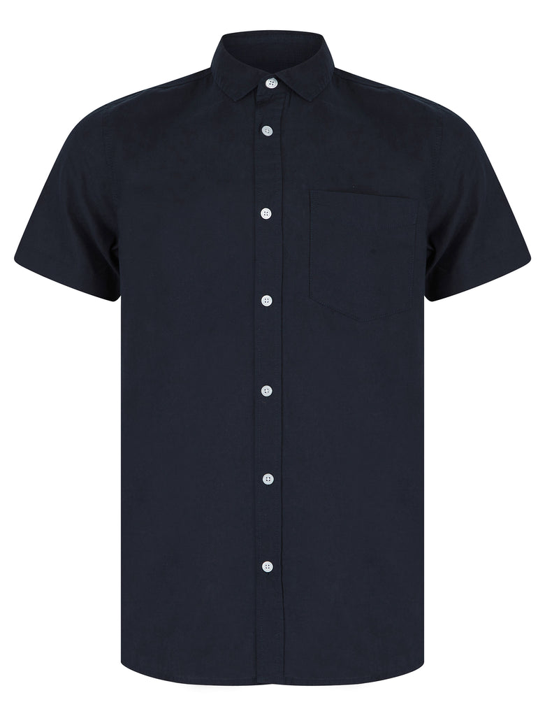 Bertrand Classic Collar Short Sleeve Cotton Linen Shirt in Sky Captain ...