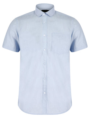 Bertrand Classic Collar Short Sleeve Cotton Linen Shirt in Soft Blue - Tokyo Laundry