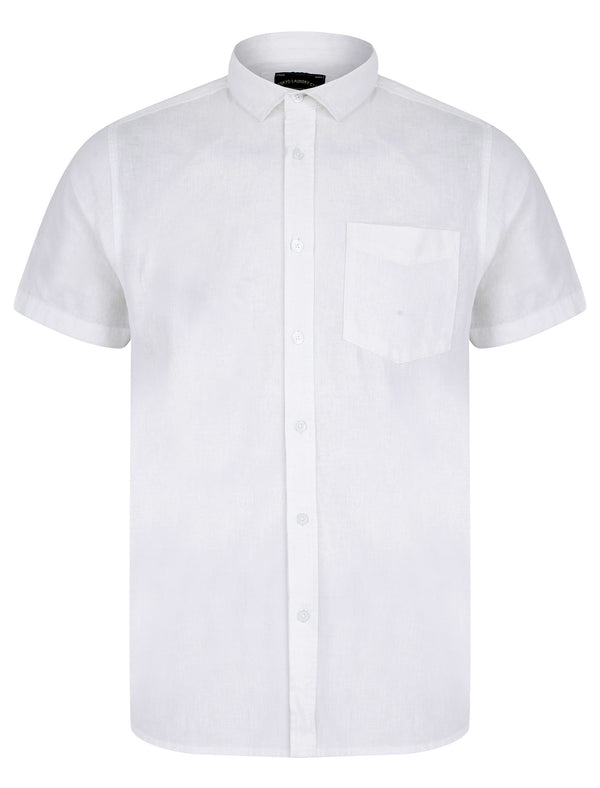 Bertrand Classic Collar Short Sleeve Cotton Linen Shirt in Bright White - Tokyo Laundry