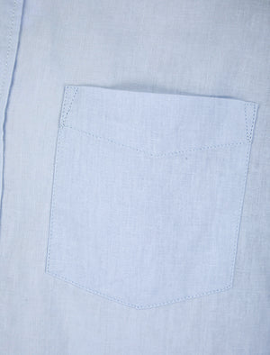 Gosier Grandad Collar Long Sleeve Cotton Linen Shirt in Soft Blue - Tokyo Laundry